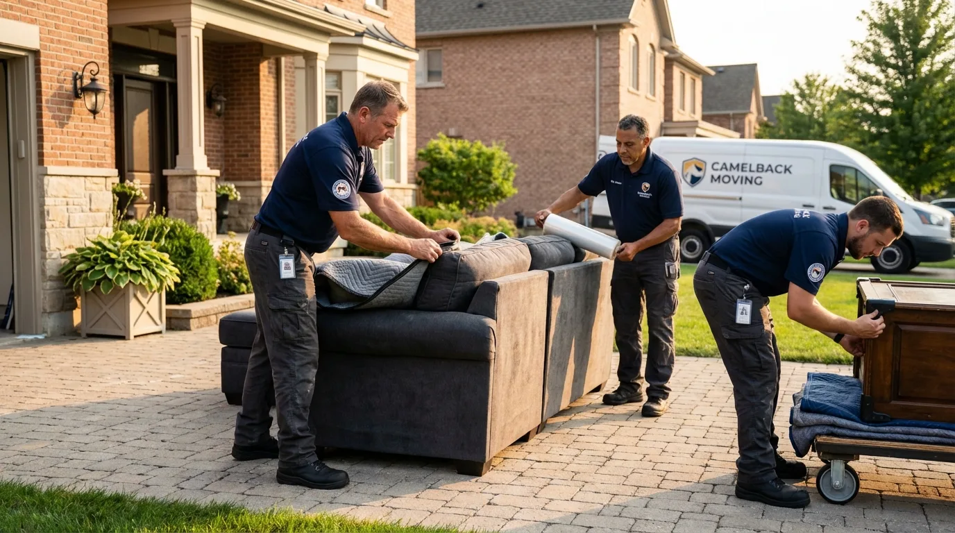 Large estate moving crew wrapping furniture in Rancho Cucamonga, CA